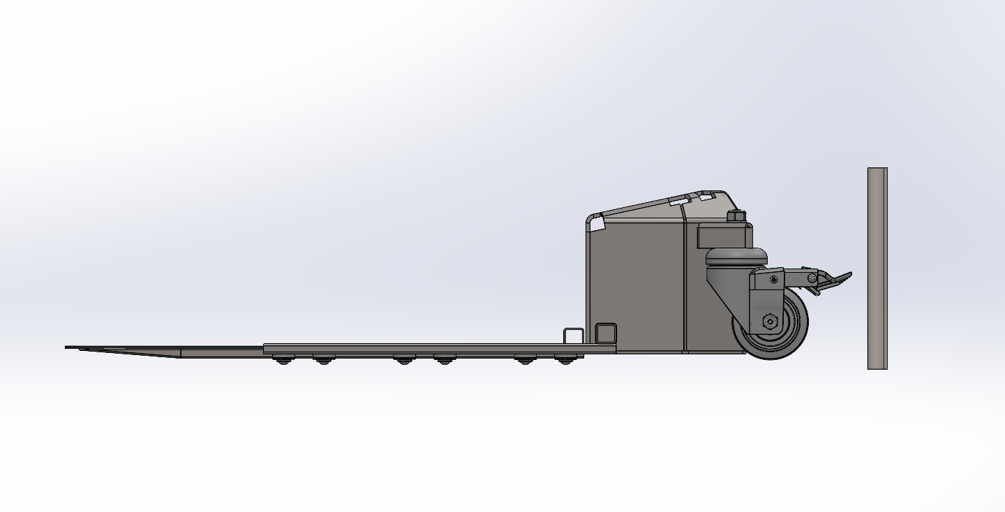 Grippen T200 side profile, fork extended toward an appliance