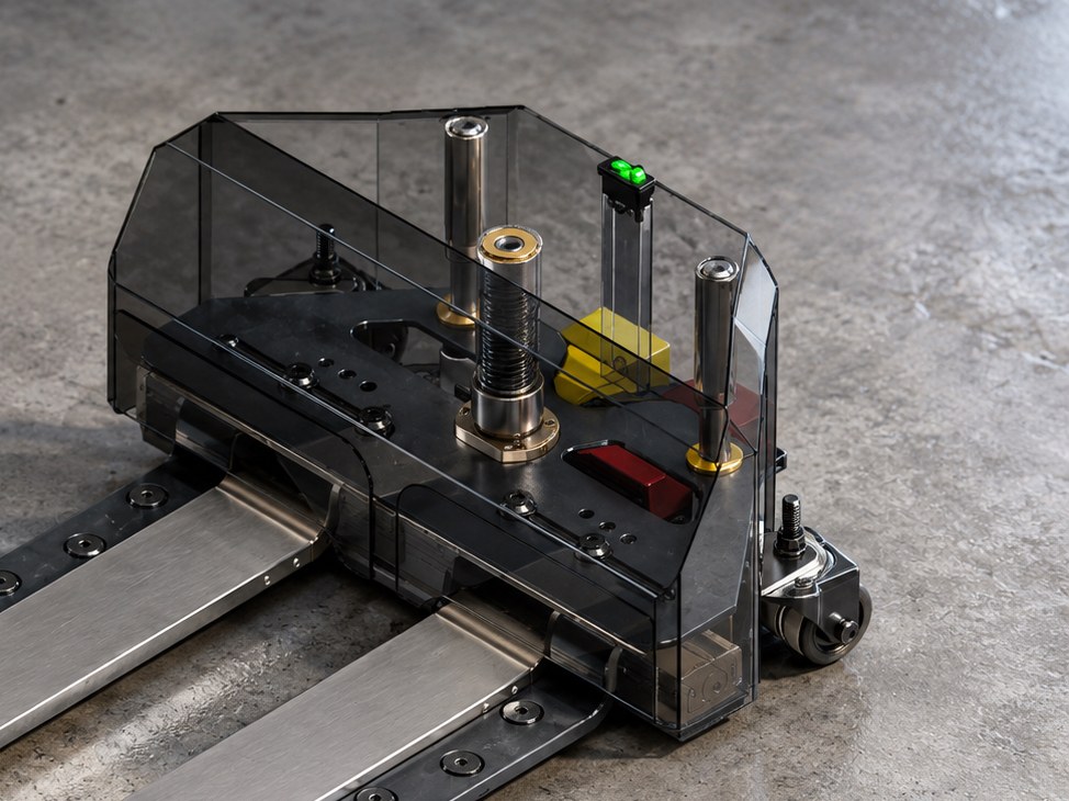Grippen T150 housing in close-up, showing the central lead screw, guide rails and casters.